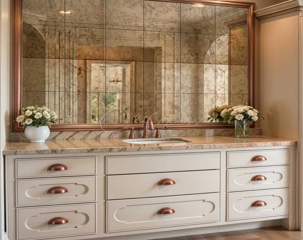 Distressed antique mirror tiles grid design Dubai UAE | بلاط مرآة عتيقة