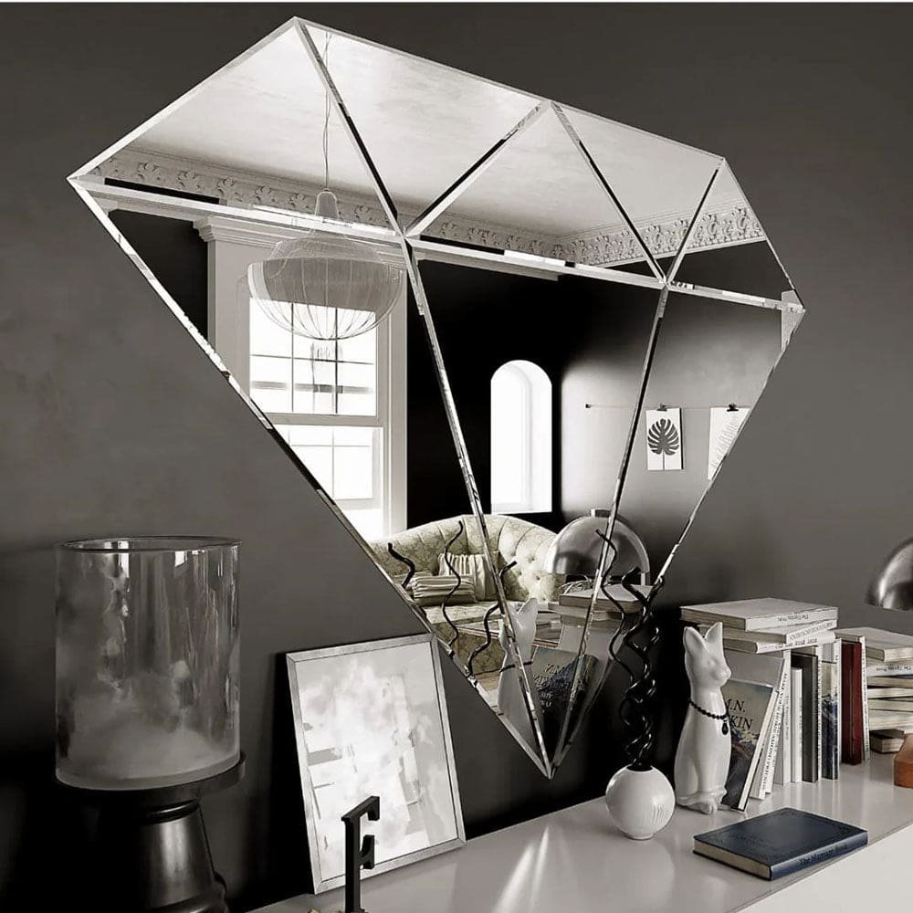 Diamond shaped wall mirror installation Dubai UAE | مرآة حائط بشكل دايموند