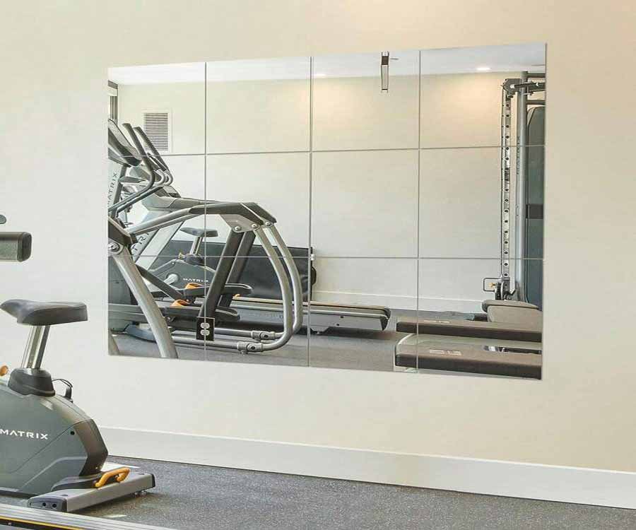 Wall mounted gym mirror panel installation Dubai UAE | مرآة جيم مثبتة على الحائط
