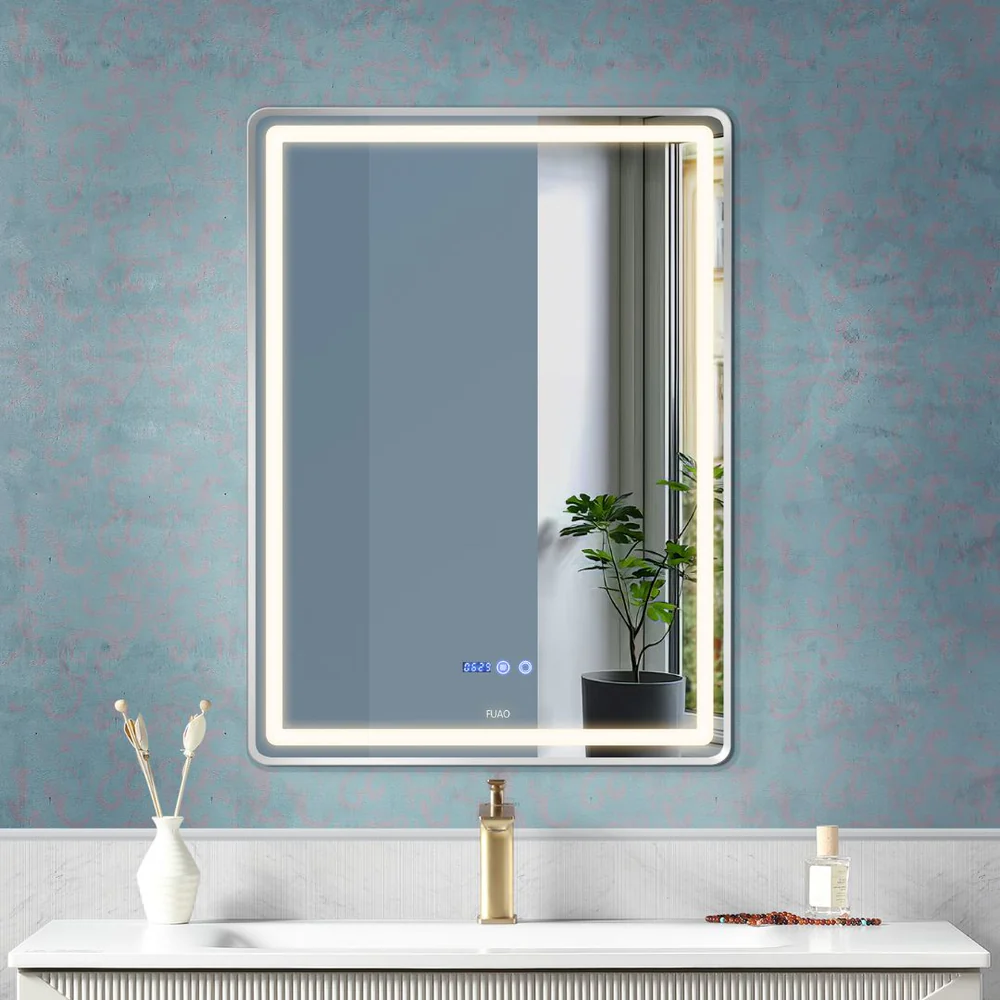 Smart LED bathroom mirror with temperature display Dubai UAE | مرآة ليد ذكية
