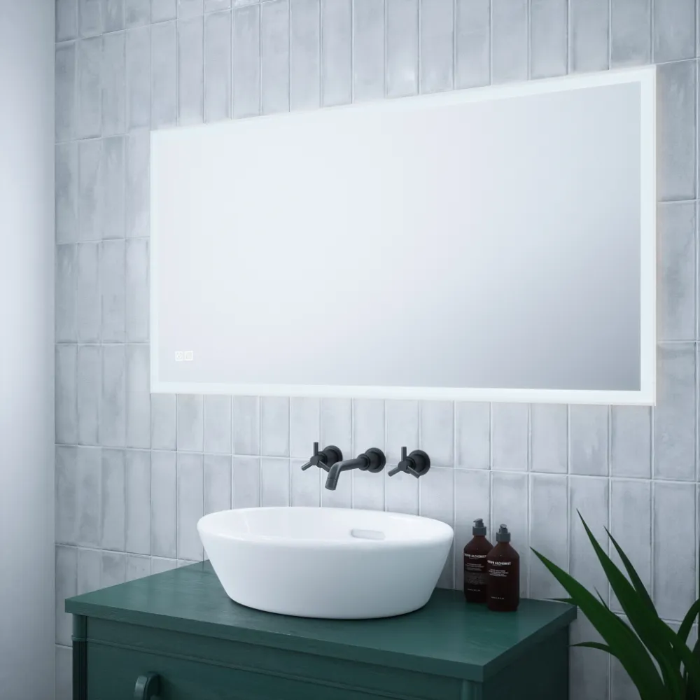 White LED lighted bathroom mirror installation Dubai Abu Dhabi UAE | مرآة ليد بيضاء