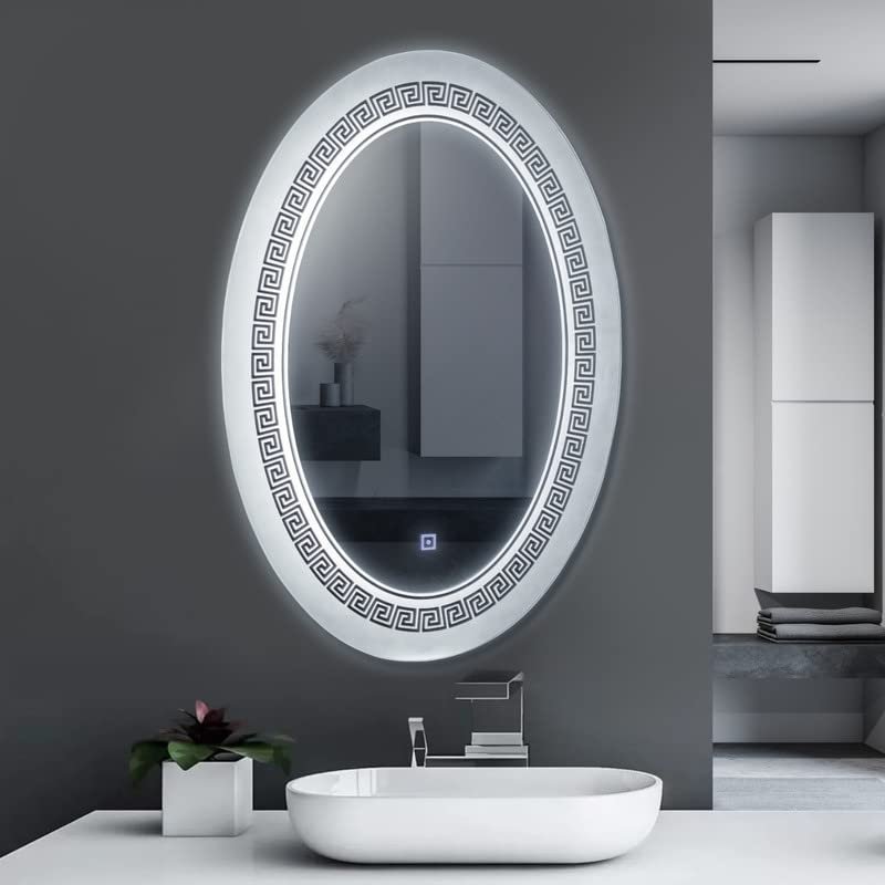 Greek key pattern oval LED vanity mirror Dubai UAE | مرآة ليد بيضاوية بنمط يوناني