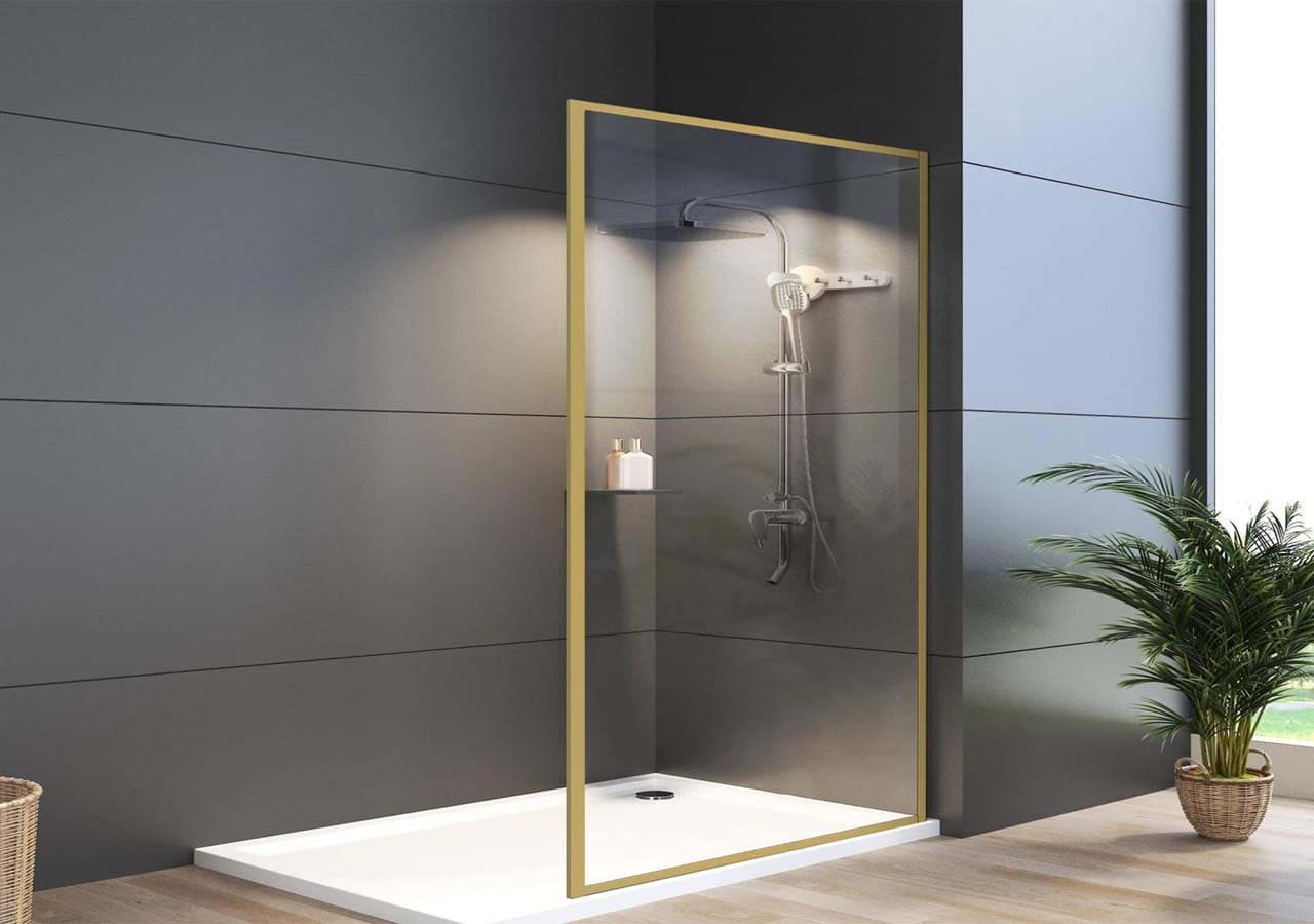 Gold framed shower glass enclosure installation Dubai Abu Dhabi UAE | زجاج شاور بإطار ذهبي في دبي