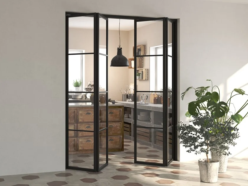 Industrial folding and sliding glass doors installation Dubai UAE | أبواب زجاجية منزلقة في دبي
